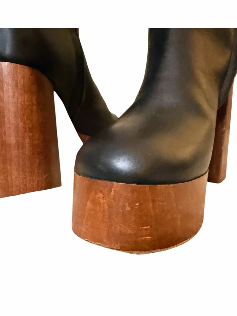 Gia Borghini x Rosie Black Leather Wood Platform Boots EU 40 US 10